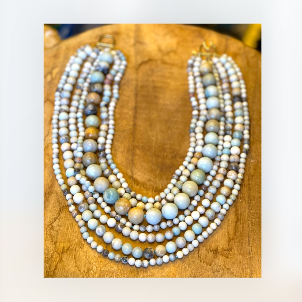 KENNETH JAY LANE 7 STRAND AMAZONITE NECKLACE GORGEOUS STATEMENT JEWELRY